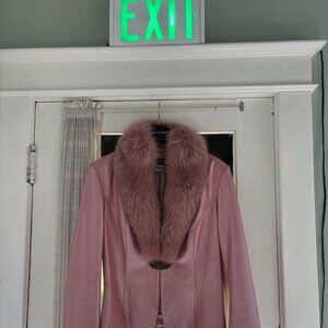 Bianca Nygard Pink Leather Jacket With Fox Fur Collar